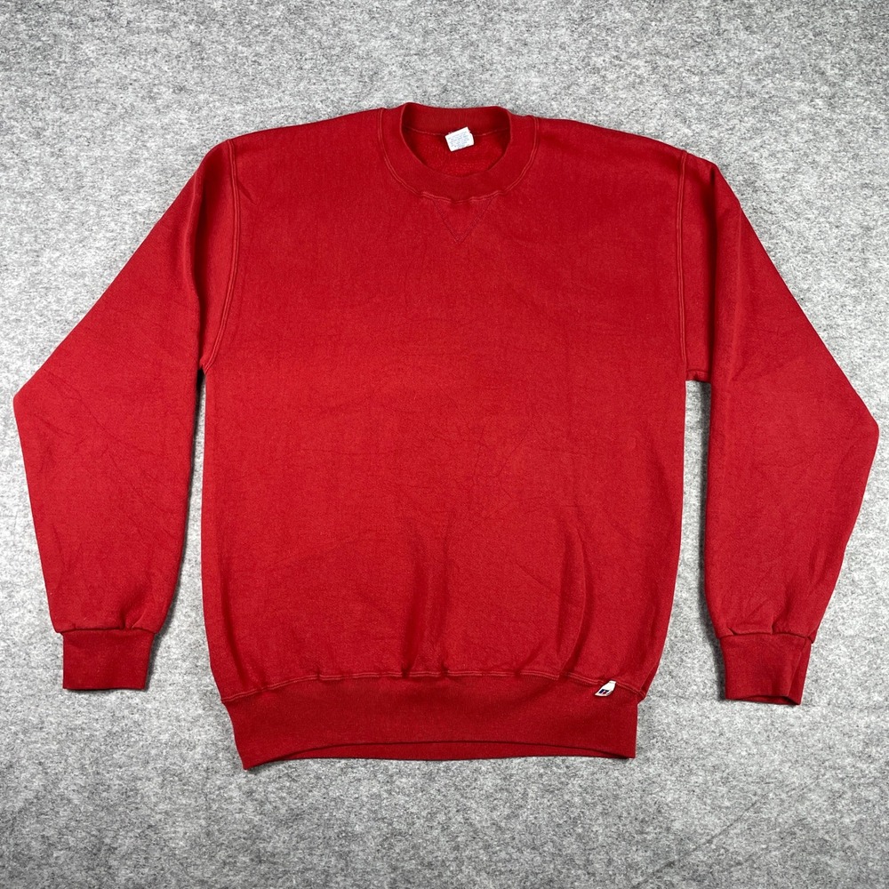 VTG Russell Athletic Sweatshirt Mens LT Red Crewneck Fleece Pullover Blank Solid